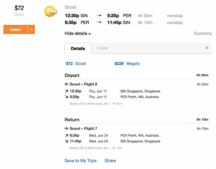 $72 Scoot flight from Singapore to Sydney